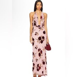 For Love And Lemons Velvet Halter Maxi Dress in Rose